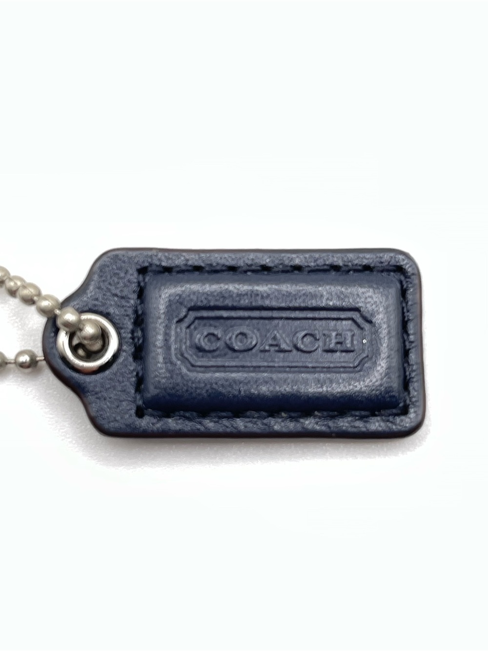 Coach Navy Blue Leather Hang Tag with Ball Chain